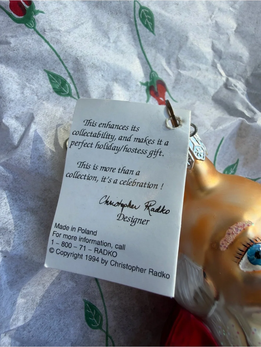 Christopher Radko 1994 Vintage Glass Santa Tennis Ornament Hand Blown Poland 🏷️